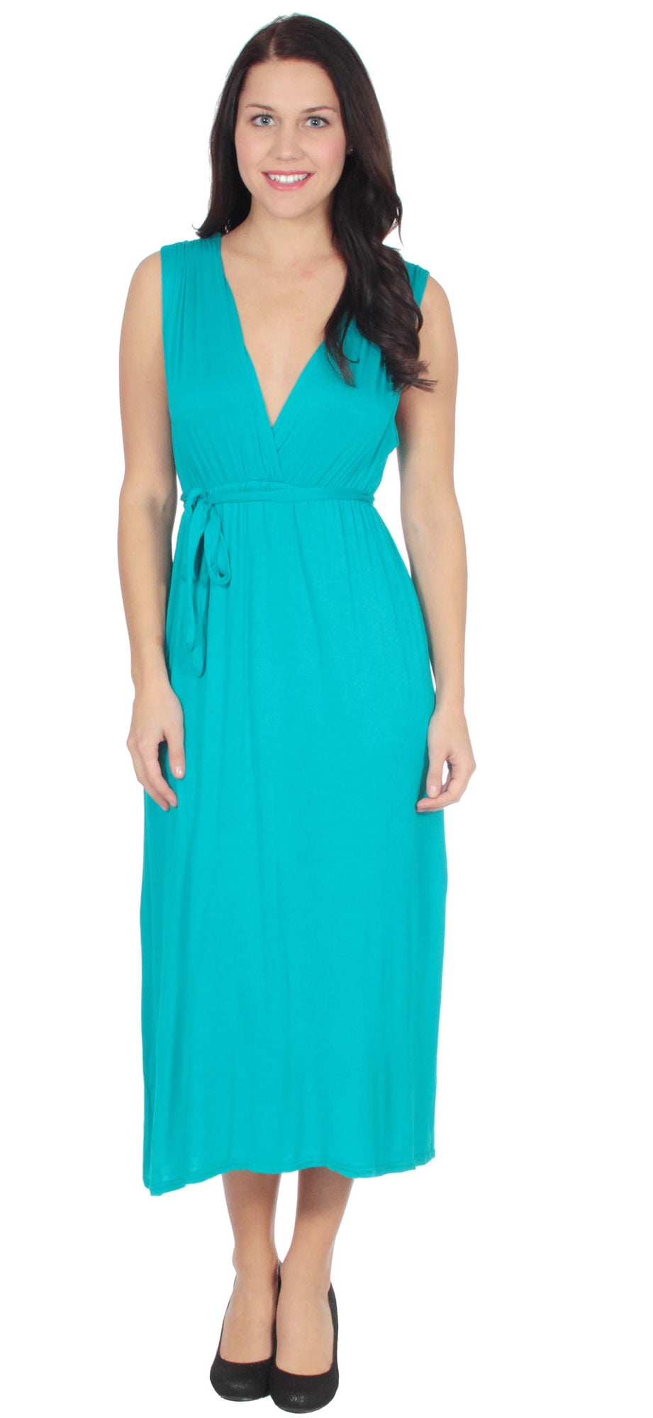 Simplictity Women's Casual V Neck Empire Waist Maxi Dress, Long, Lake Blue  - Walmart.com